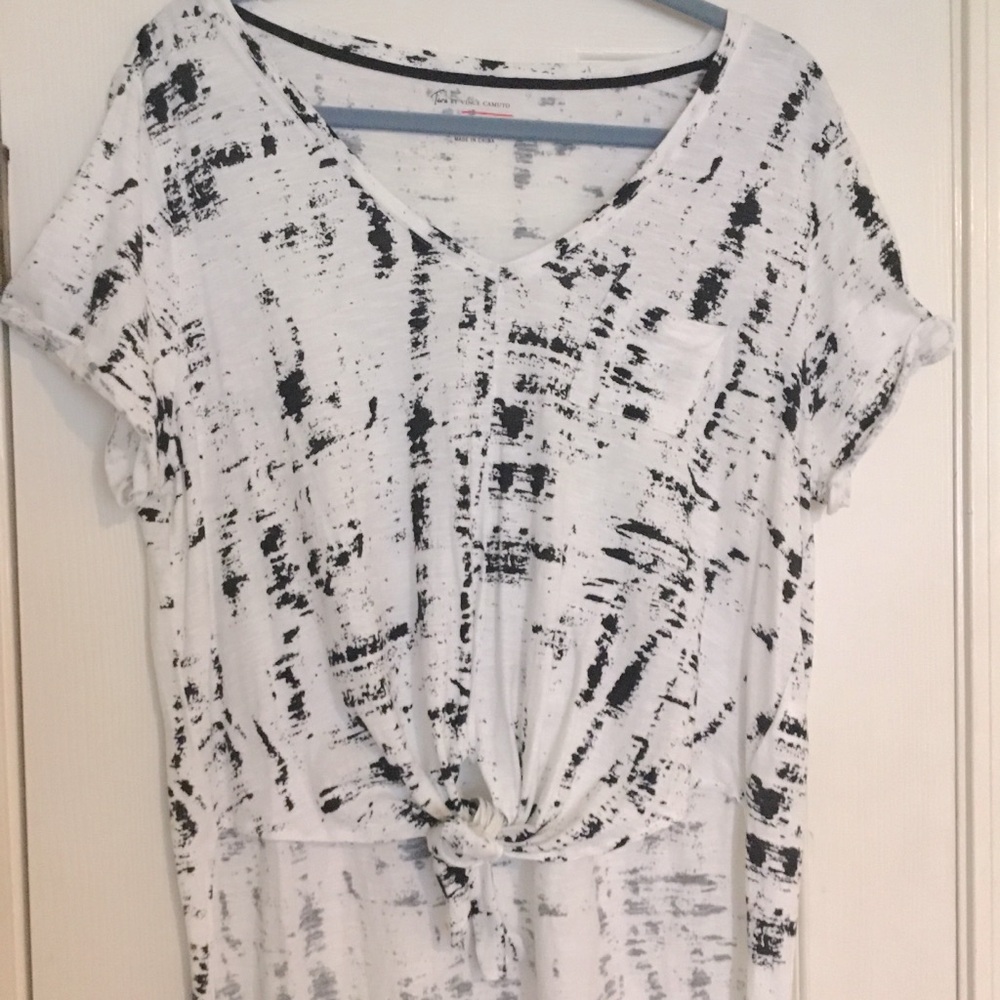 Vince Camuto Solid White & Black Front Tie Women’s Top